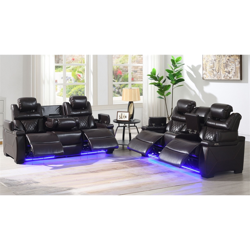 Galaxy Home Modern 2-Piece Power Reclining Sofa and Loveseat Set in Brown