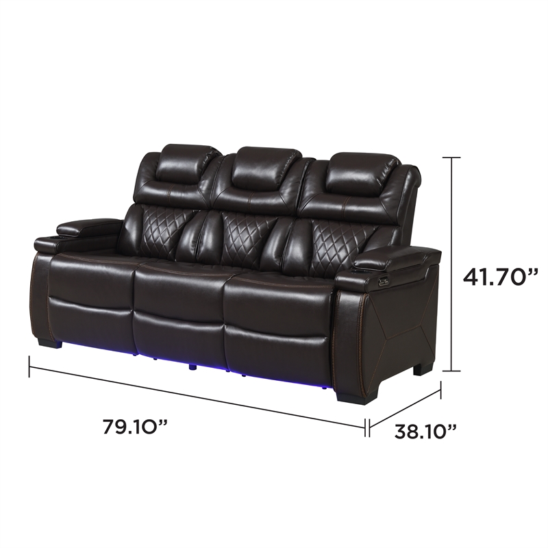 Galaxy Home Lexus Piece Power Reclining Set w Sofa/Loveseat/Chair in Brown