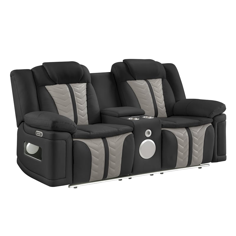 Cruiser Power Reclining Loveseat with Console in Black/Gray