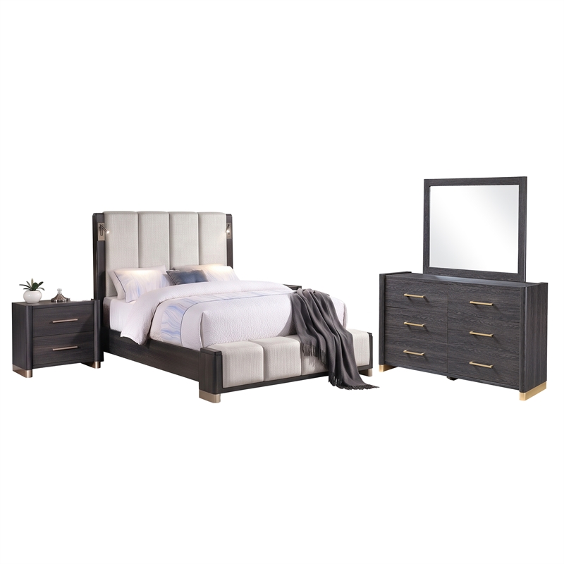 Clifton Queen 4 Piece Bedroom Set in Charcoal Gray