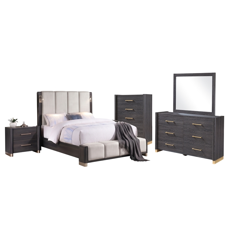 Clifton Queen 5 Piece Bedroom Set in Charcoal Gray