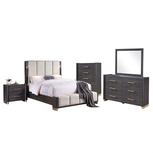 Clifton King 5 Piece Bedroom Set in Charcoal Gray