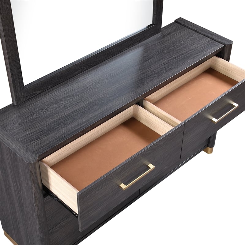Clifton Modern 6-Drawer Wood Dresser with Gold Accents in Charcoal Gray