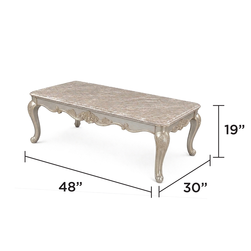 Isabella Traditional Coffee Table with Glass Top in Antique Gold