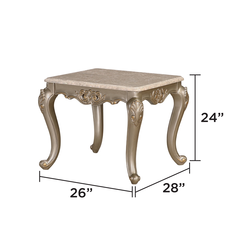 Isabella Traditional End Table with Carved Frame in Antique Gold
