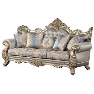 Isabella Traditional Sofa with Carved Wood Frame in Gray/Gold/Blue