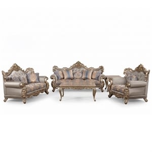 Isabella Traditional 5-Pc Living Room Set in Gray/Gold/Blue
