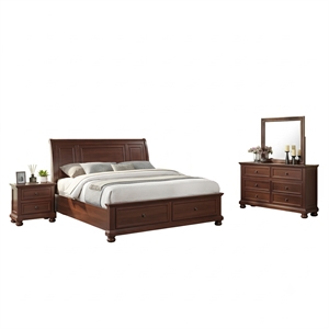 Traditional Wood Boston Queen 4 Pc Bedroom Set in Walnut