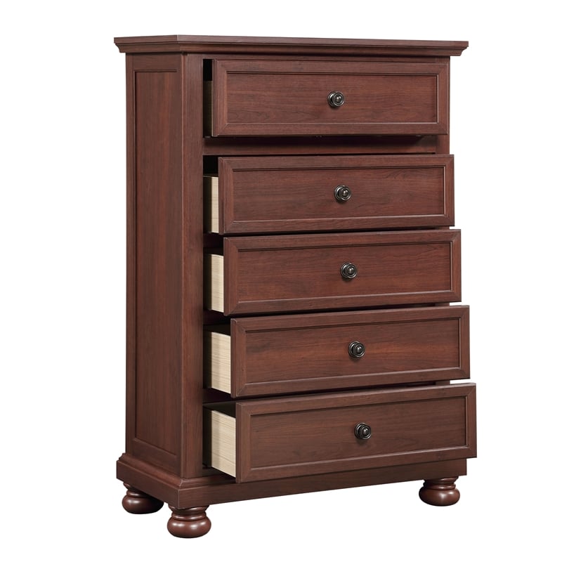 Boston Traditional Wood 5-Drawer Chest in Walnut with Classic Bun Feet