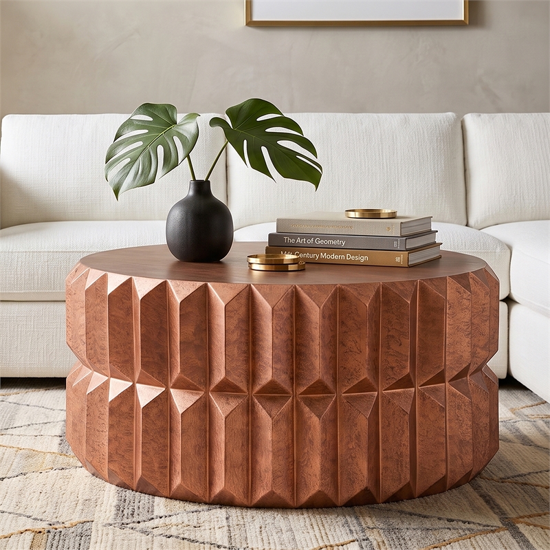 Modern Angular Panel Aluminum Coffee Table in Antique Copper
