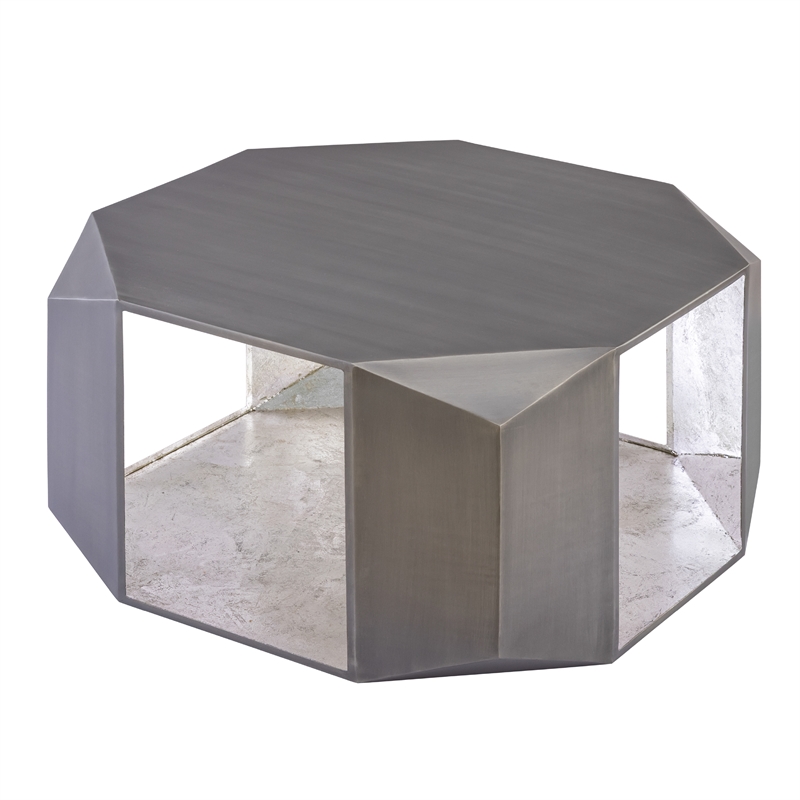 CT529 Geometric Silver Iron Coffee Table with Modern Open Frame Base