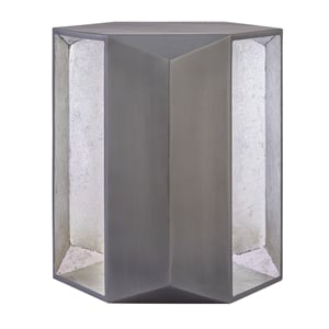 ET529 Geometric Silver Iron End Table with Modern Open Frame Design