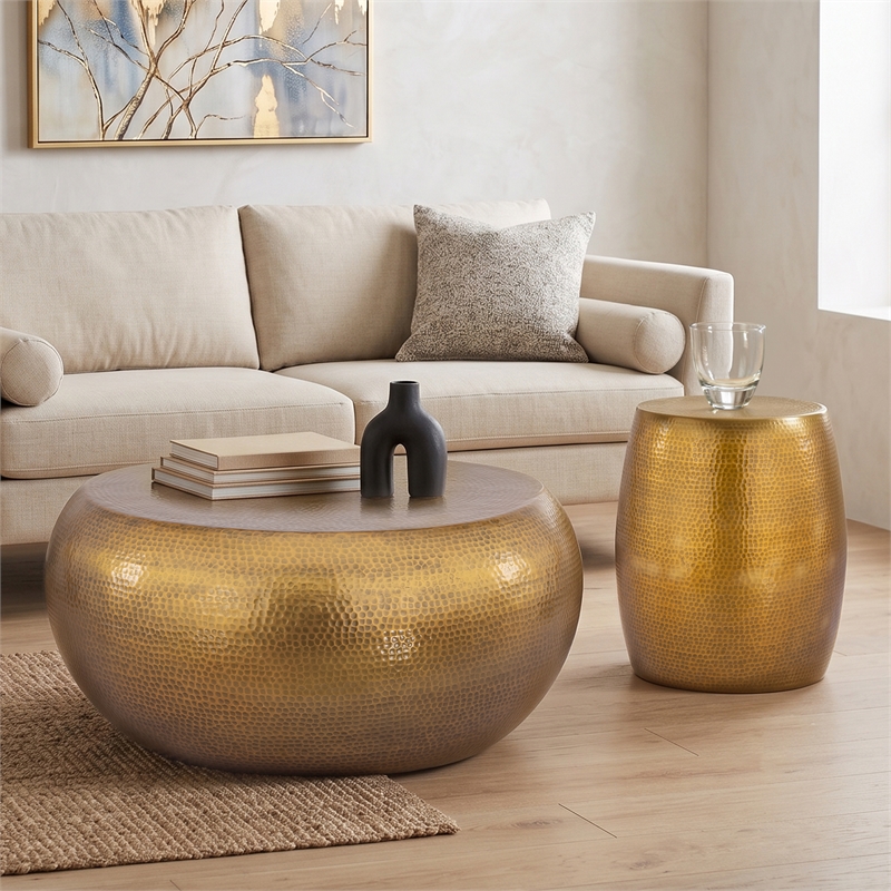 ET-201 Modern Style Oval End Table Side Table made with aluminum sheet in Gold