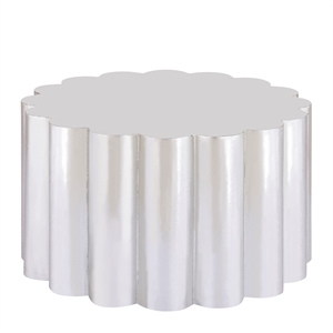 Modern Scalloped Cylindrical Aluminum Coffee Table in Silver