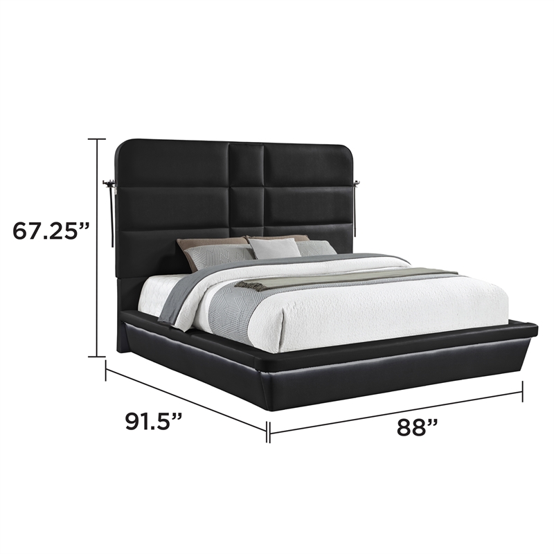 Futura Modern Upholstered King Bed with Reinforced Slat Support in Black