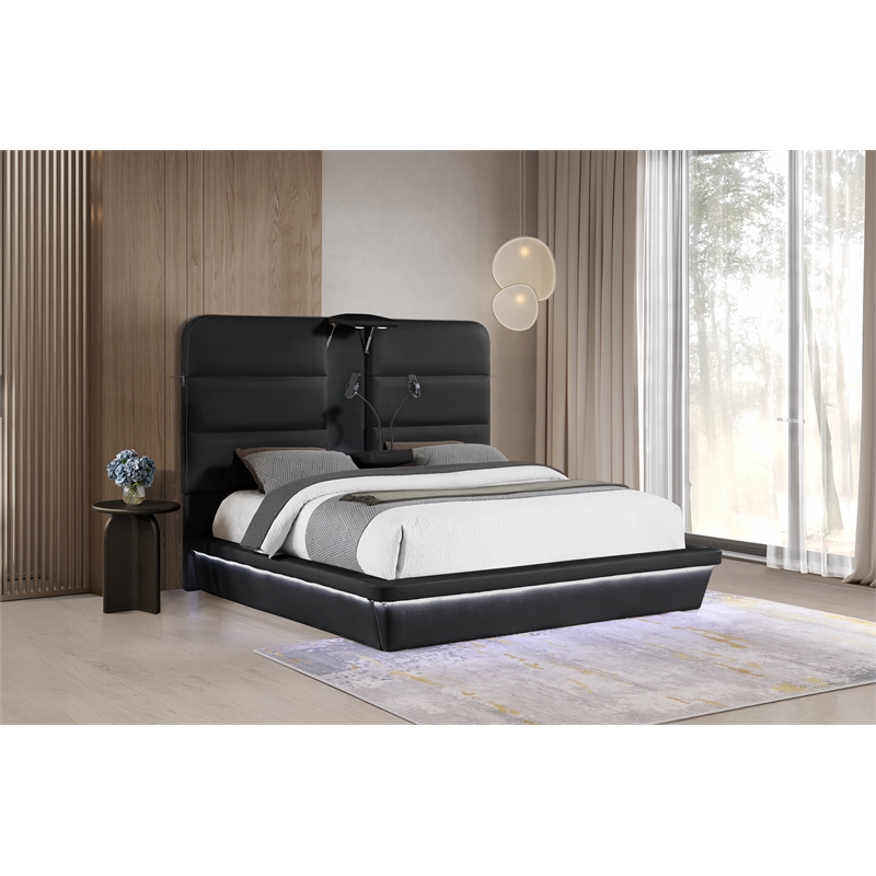 Futura Modern Upholstered King Bed with Reinforced Slat Support in Black