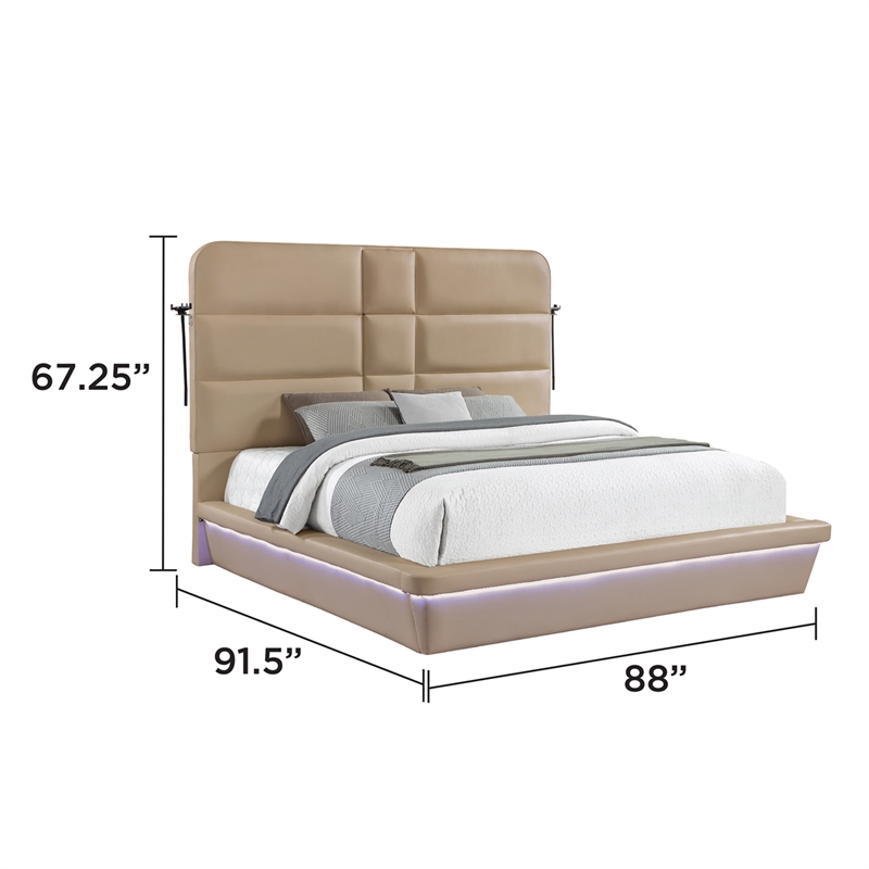 Futura Modern Upholstered King Bed with Reinforced Slat Support in Caramel