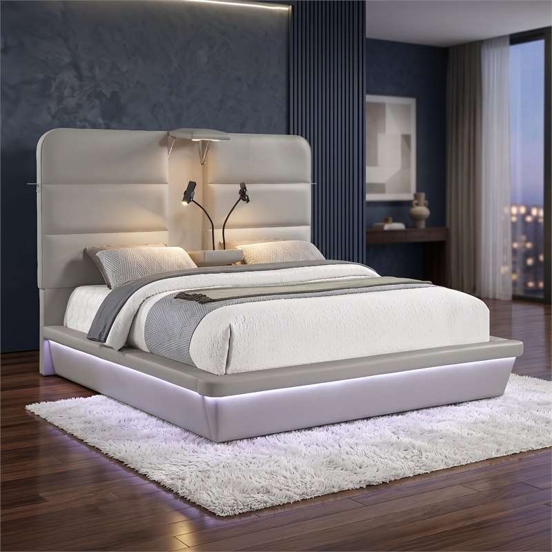 Futura Modern Upholstered King Bed with Reinforced Slat Support in Gray