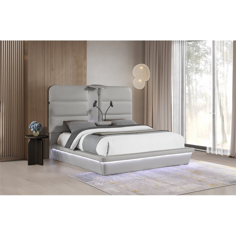 Futura Modern Upholstered King Bed with Reinforced Slat Support in Gray