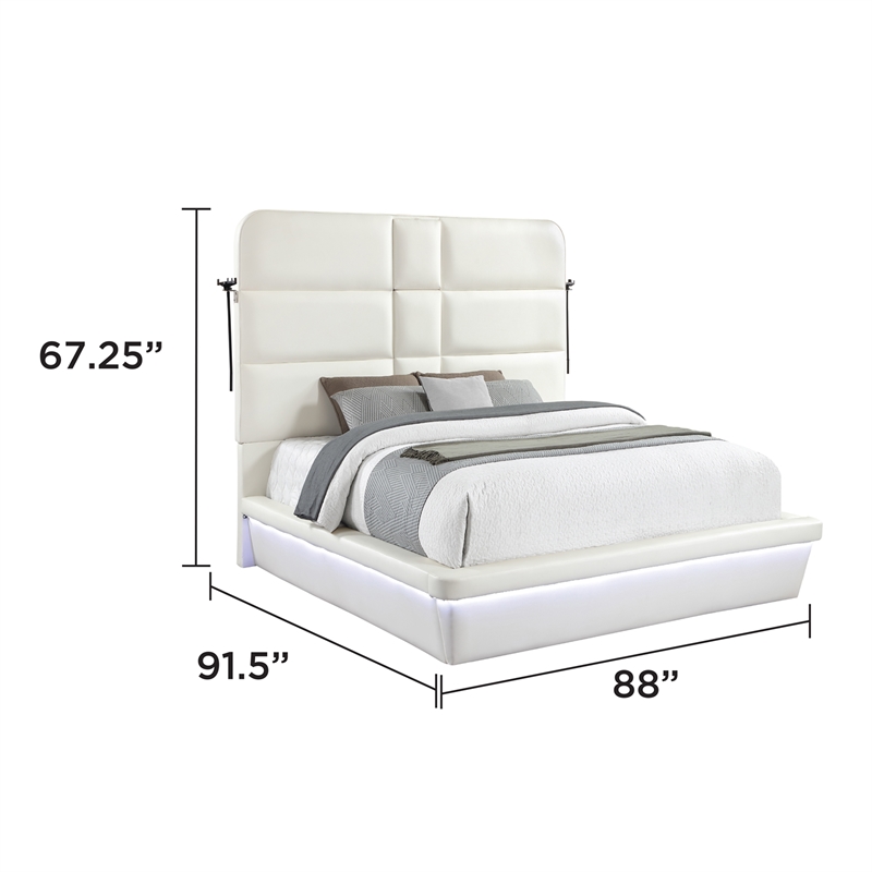 Futura Modern Upholstered King Bed with Reinforced Slat Support in White
