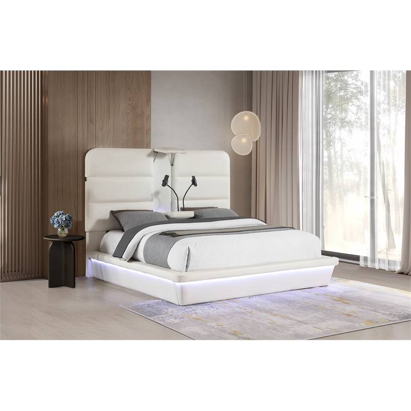 Futura Modern Upholstered King Bed with Reinforced Slat Support in White