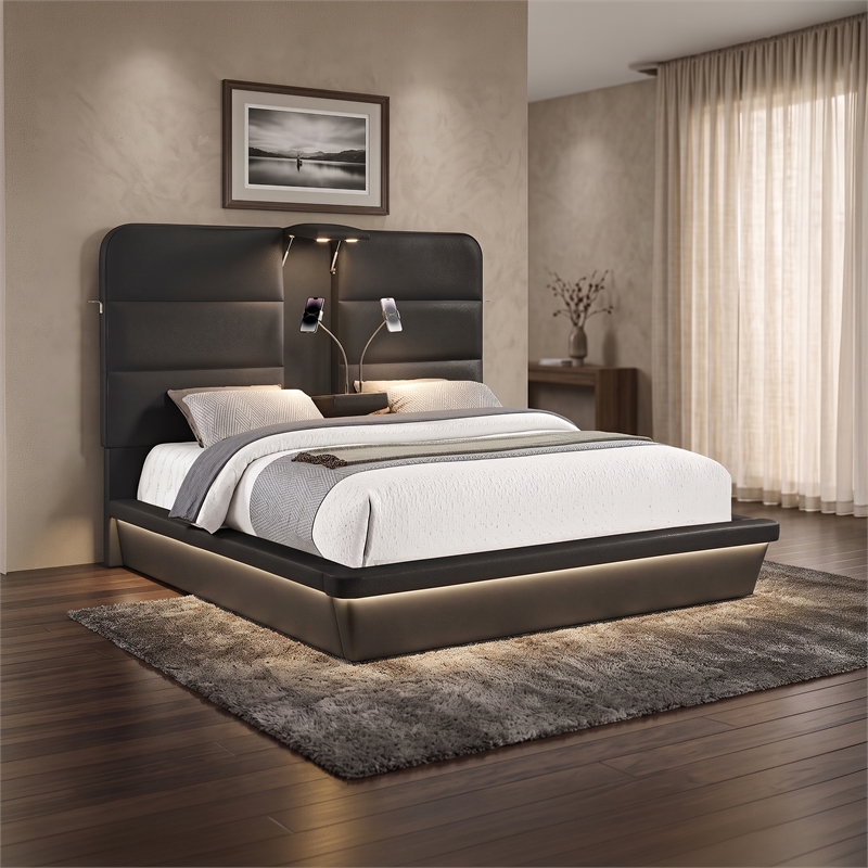 Futura Modern Upholstered Queen Bed with Reinforced Slat Support in Black