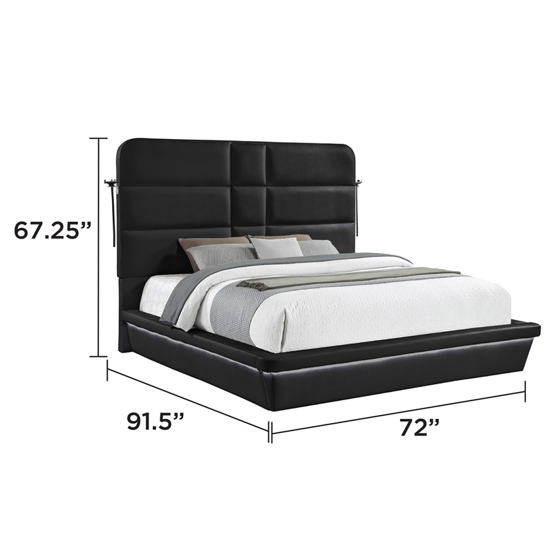 Futura Modern Upholstered Queen Bed with Reinforced Slat Support in Black