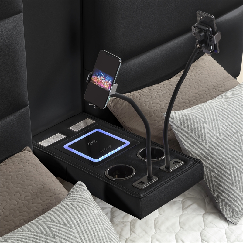 Futura Modern Upholstered Queen Bed with Reinforced Slat Support in Black
