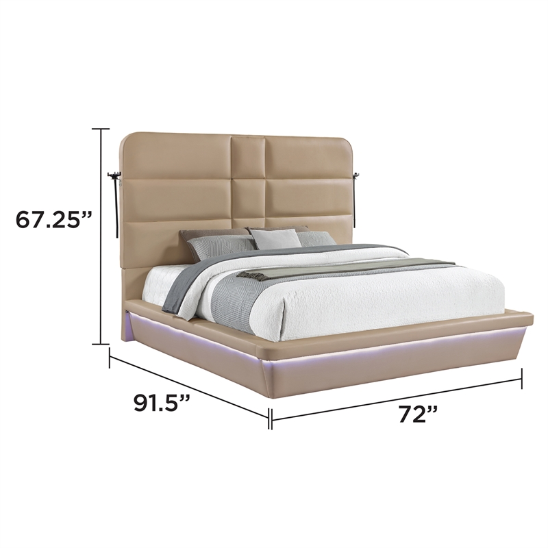 Futura Modern Upholstered Queen Bed with Reinforced Slat Support in Caramel