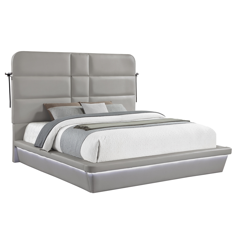 Futura Modern Upholstered Queen Bed with Reinforced Slat Support in Gray