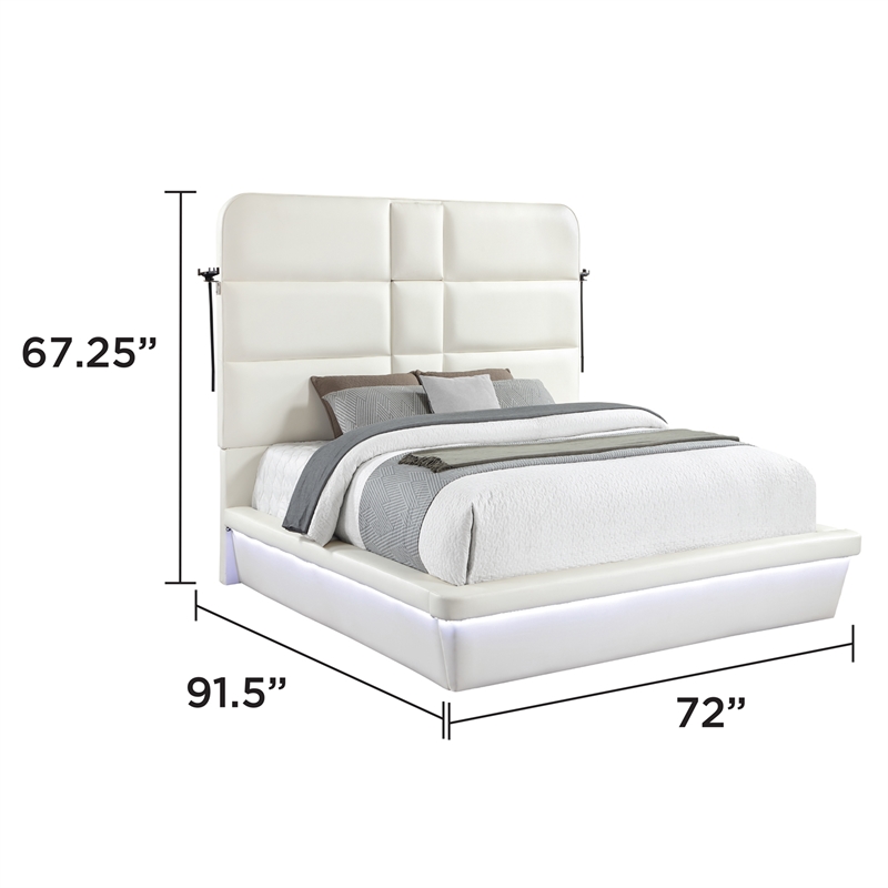 Futura Modern Upholstered Queen Bed with Reinforced Slat Support in White