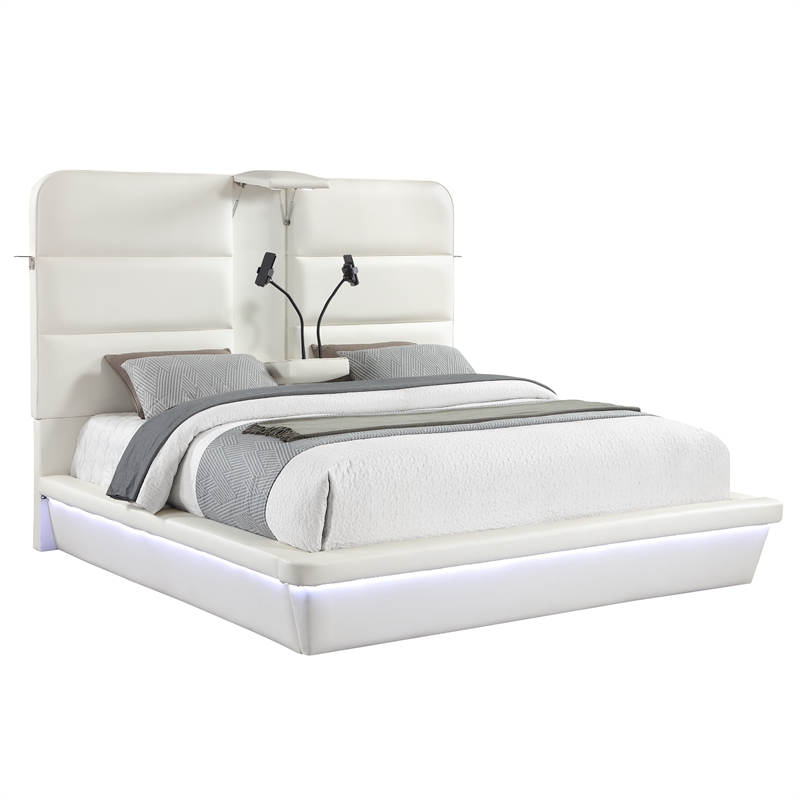 Futura Modern Upholstered Queen Bed with Reinforced Slat Support in White