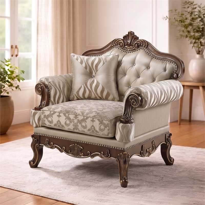 Lotus Traditional style Chair in champagne gold and gold brush