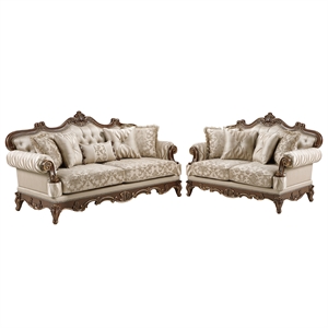 Lotus Traditional Style 2PC Living Room Set in Champagne Gold and Gold Brush