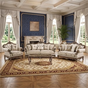 Lotus Traditional Style 3PC Living Room Set in Champagne Gold and Gold Brush