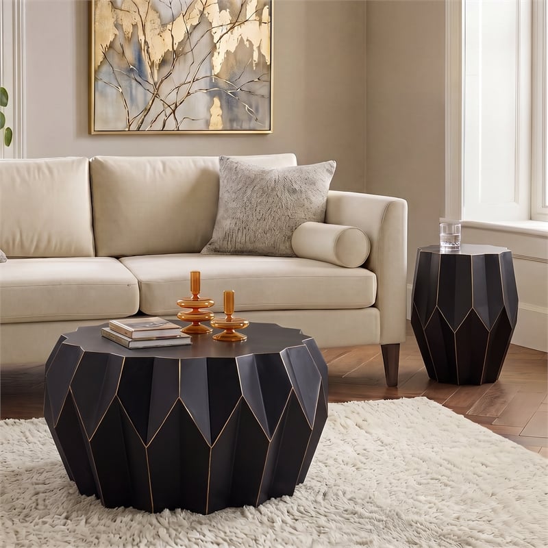 CT-401 & ET-401 Black Metal Coffee & End Table Set Contemporary 2 Piece