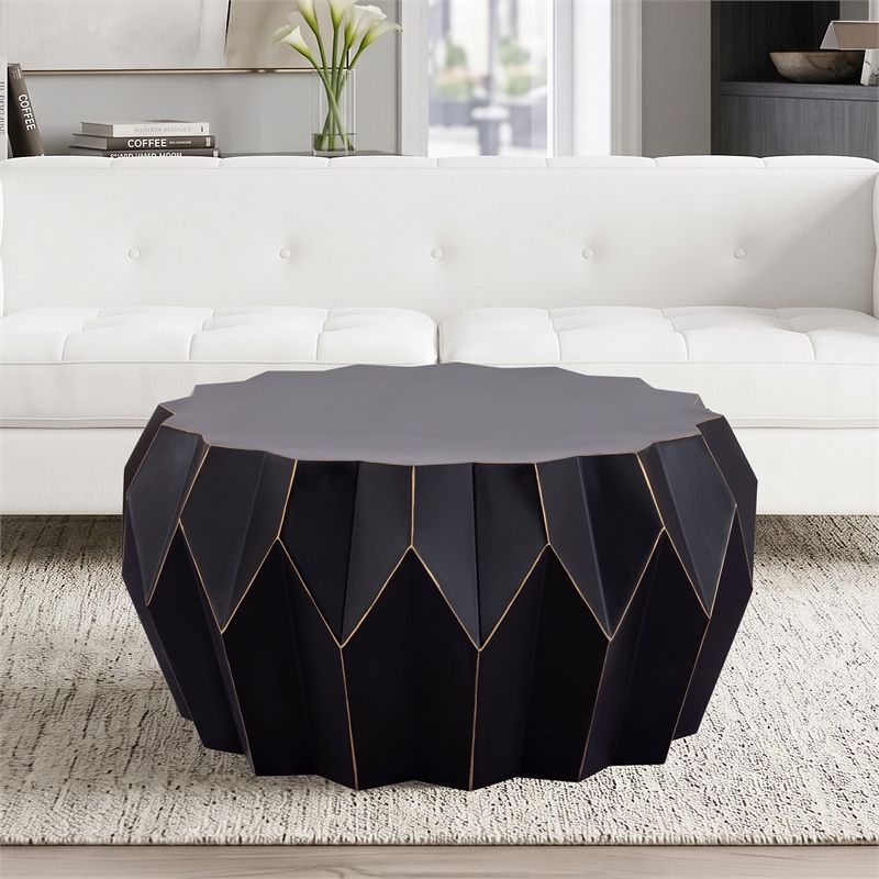 CT-401 Contemporary Black Metal Coffee Table with Faceted Base