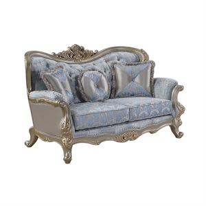Royale Blue Gray Tufted Loveseat with Carved Champagne Gold Frame
