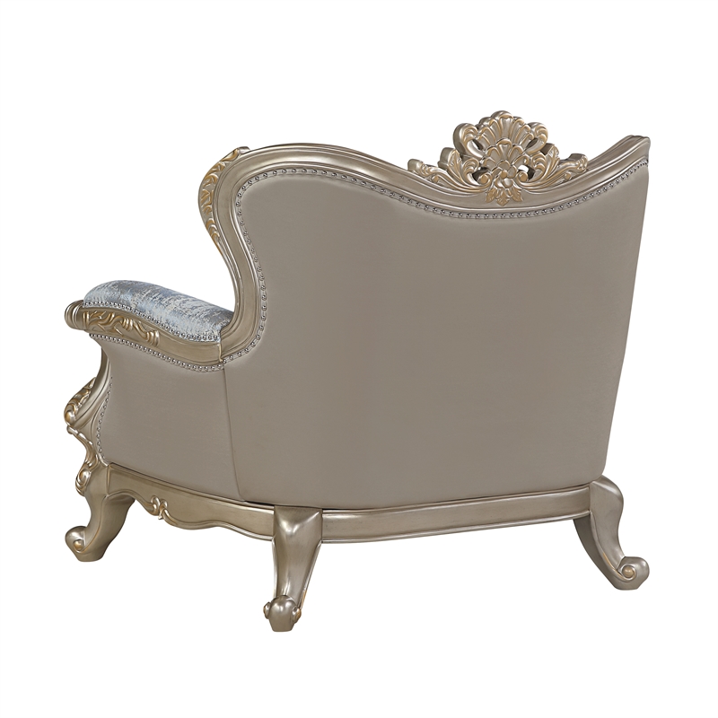 Royale Blue Gray Tufted Sofa with Carved Champagne Gold-Tone Frame