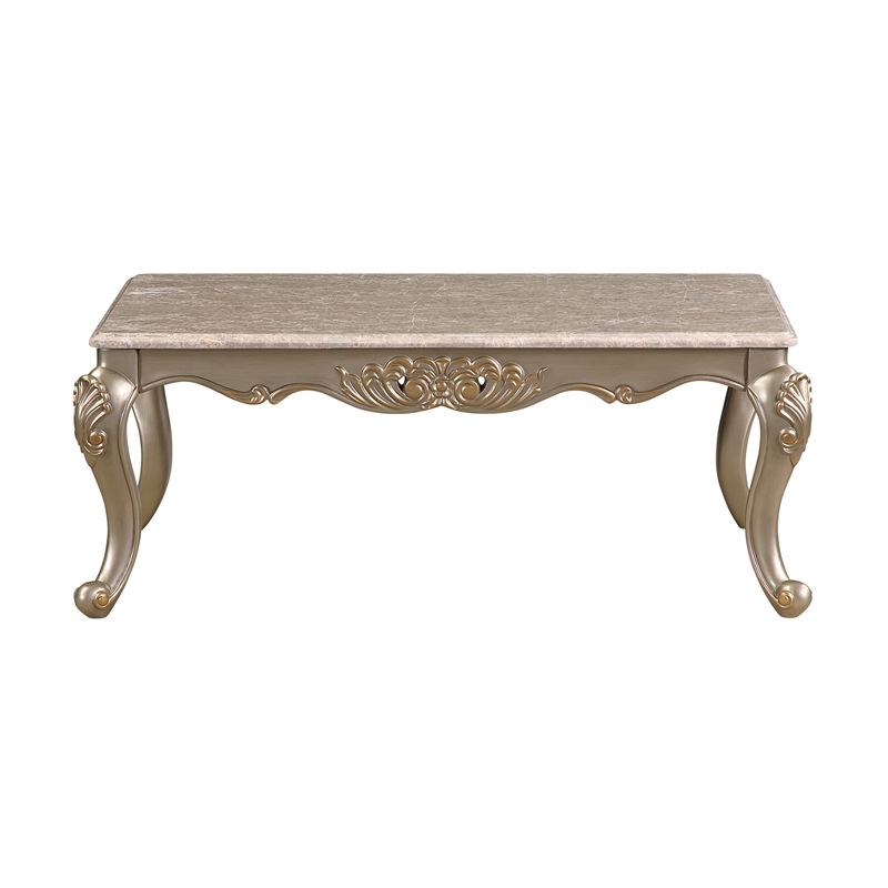 Royale Faux Marble Coffee Table with Carved Champagne Gold Base