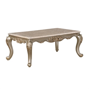 Royale Faux Marble Coffee Table with Carved Champagne Gold Base