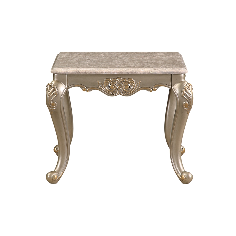 Royale Faux Marble End Table with Carved Champagne Gold Base