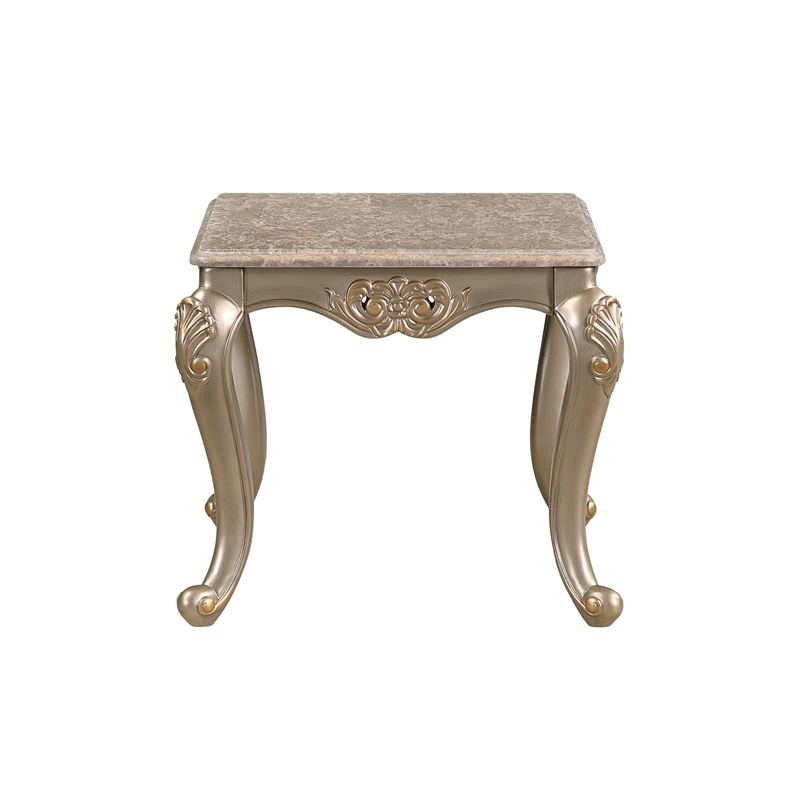 Royale Faux Marble End Table with Carved Champagne Gold Base