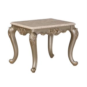 Royale Faux Marble End Table with Carved Champagne Gold Base