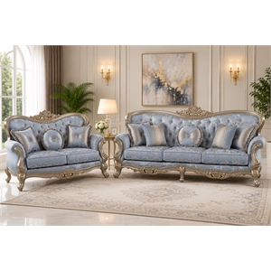 Royale 2Pc Classic Luxury Upholstered Sofa and Loveseat