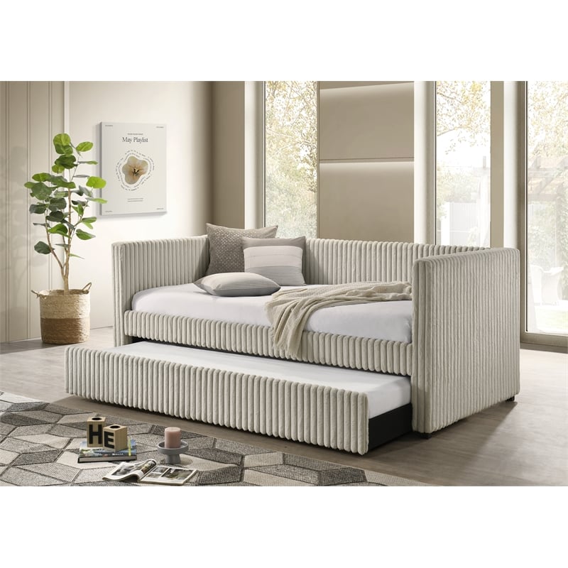 Cody Ribbed Corduroy Upholstered Daybed with Pull-Out Trundle