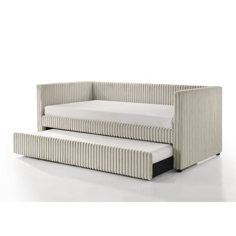 Cody Ribbed Corduroy Upholstered Daybed with Pull-Out Trundle
