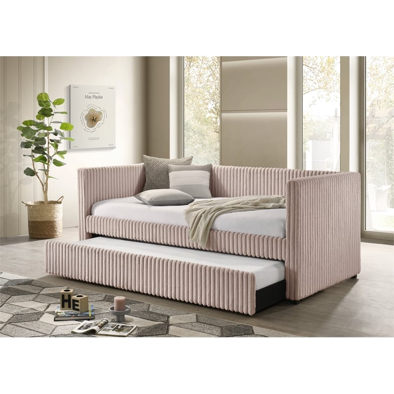 Cody Ribbed Corduroy Upholstered Daybed with Pull-Out Trundle