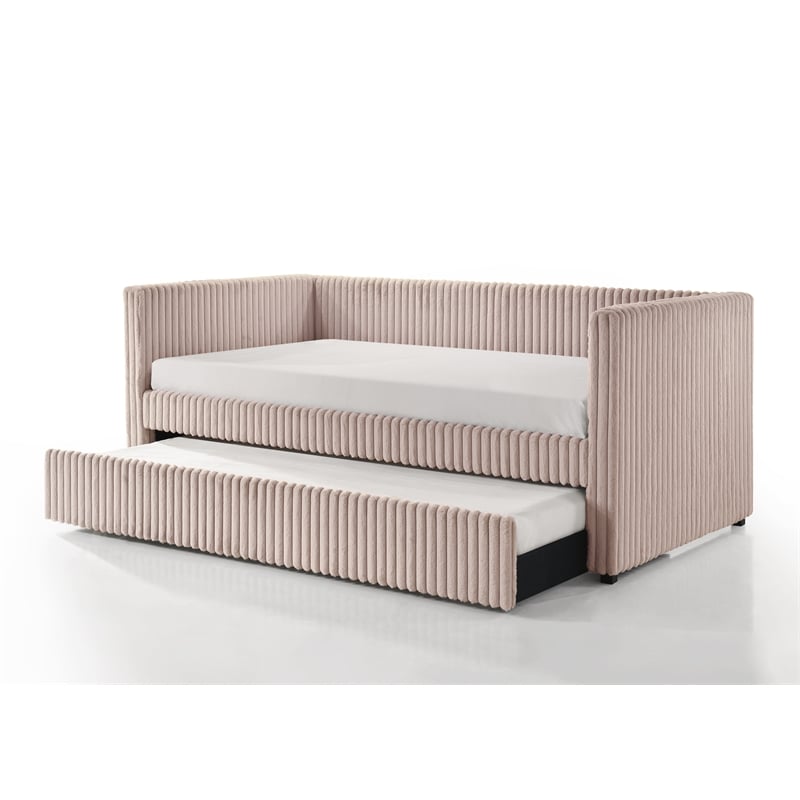 Cody Ribbed Corduroy Upholstered Daybed with Pull-Out Trundle