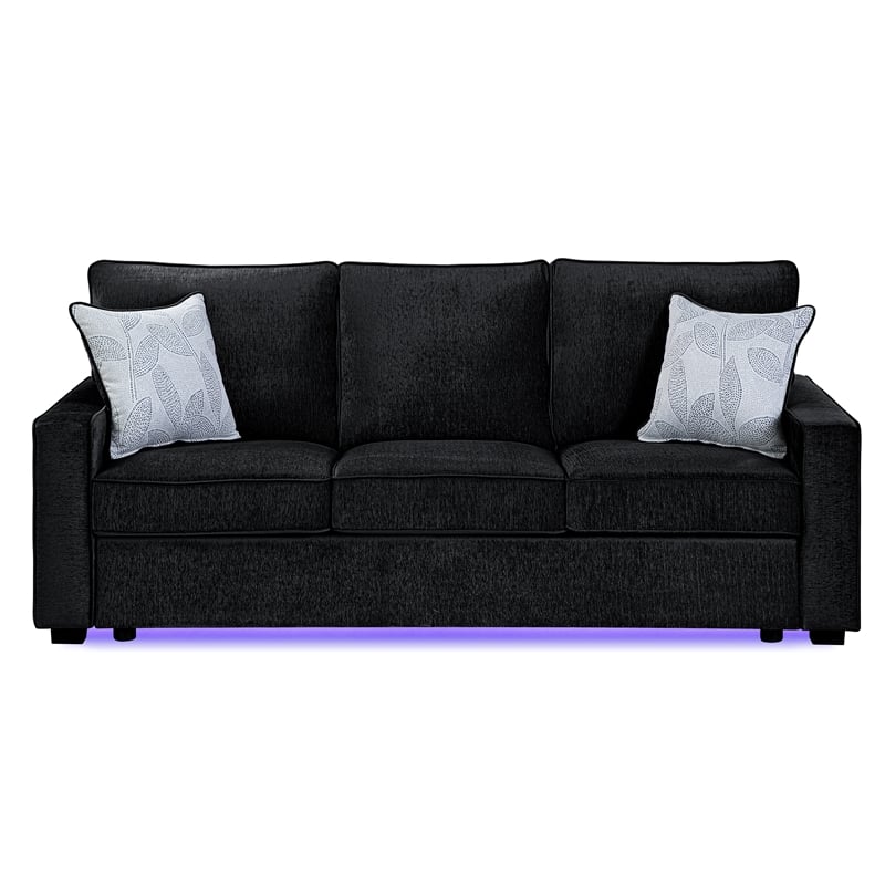 Rita Modern Black Fabric Upholstered Sofa with Built-In LED Base Lighting